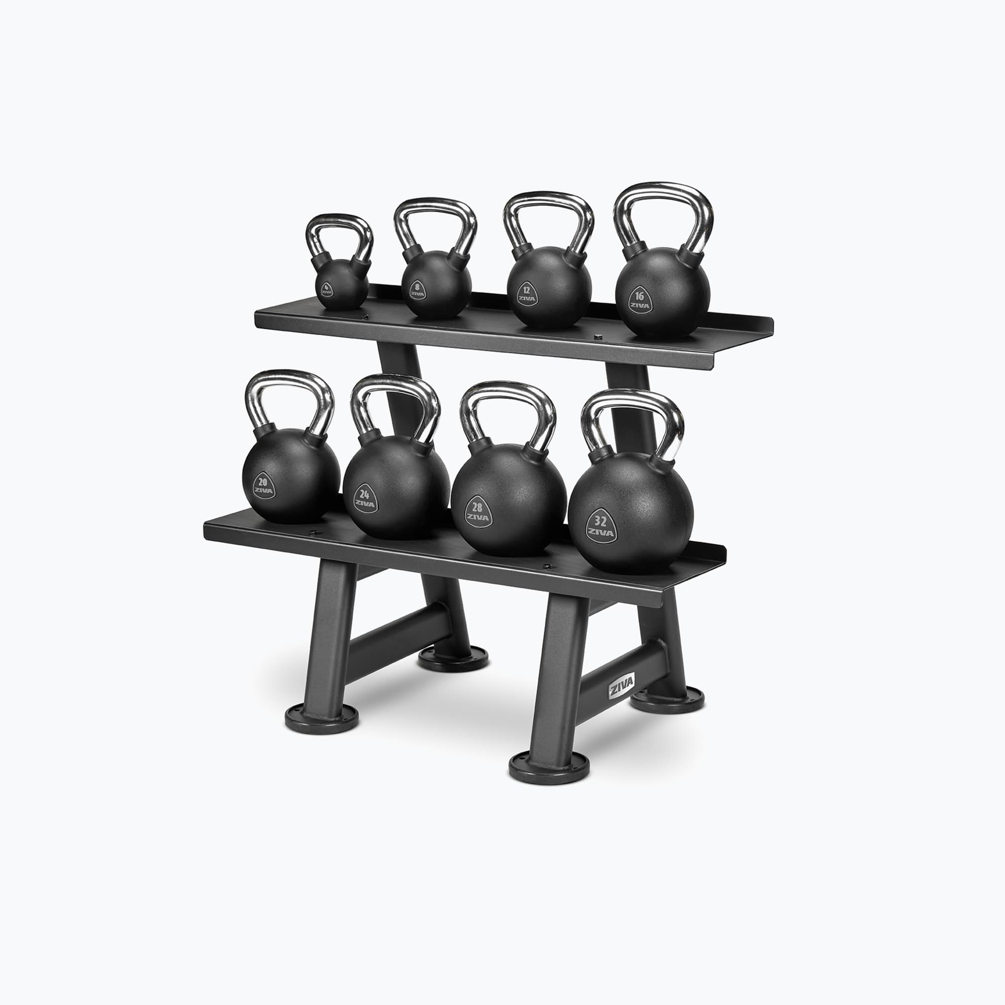 PERFORMANCE VIRGIN RUBBER KETTLEBELL 4-32KG SET + KETTLEBELL STORAGE RACK